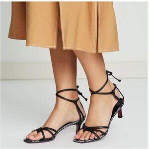 FOWT Black Snakeskin Strappy Cross-strap Lace up Flip Flop Slingback Sandals